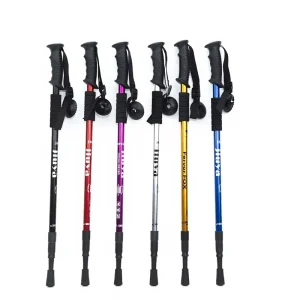 OEM ODM Aluminum Mountain Walking Stick Trekking Poles Tungsten Tips for Hiking Camping 3 Section Adjustable Length 6 Colors
