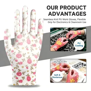 OEM ODM Custom Pattern Printed Safety Gloves PU1313 Personalized White PU Dipped Workwear General Purpose Work Glove