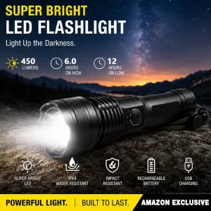 OEM Rechargeable Tactical Flashlight 450LM Adjustable Focus LED Torch for Camping and Emergency