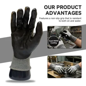 Oil Resistant HPPE Cut Resistant Safety Gloves with Black Micro foam Nitrile for Automotive Repair Duty