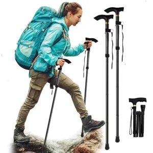 Outdoor Foldable Aluminum Hiking Stick T handle Anti slip Rubber Foot Lightweight Elderly Mobility Walking Support Pole