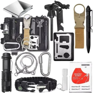 Outdoor Survival Gear Tactical Tool Emergency Survival Kit for Men Women Families Hiking Camping Adventures