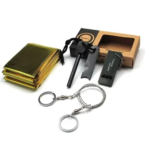 Outdoor Survival Tool Kit Box Wilderness Survival Container with Flint Magnesium Rod Whistle Emergency Blanket Multi-Color