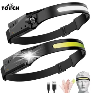Outdoor Type C LED Rechargeable Wave Sensing COB Silicone Headlight with LED Source 230 Wide Irradiate Headlamp