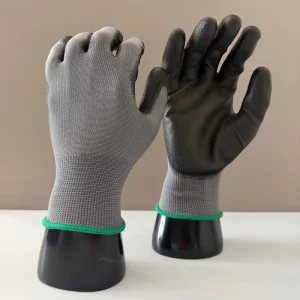 PURUI High Cut Level Anti Tear Black PU Coated Safety Gloves with Conductive Touch Fingertips Manufacturer Supply