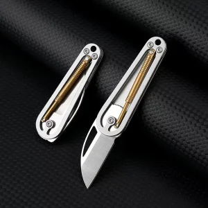 Pendulum Lever Stainless Steel Folding Pocket Knife with Brass Swing Rod Mini Keychain Utility Cutter EDC Knife