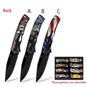 Pocket Knife Outdoor Survival Tactical Folding Knife OEM Custom 3D Printing Pattern Black Steel Blade Camping Outdoor