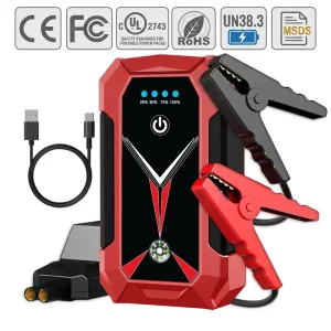 Portable 10000mAh 12V Vehicle Emergency Power Bank Car Battery Jump Starter Digital Screen USB C USB A LED