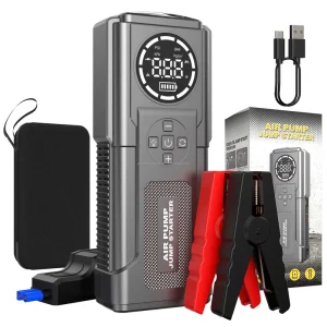 Portable 12V Car Battery Emergency Jump Starter with Air Pump Air Compressor 150psi Tire Inflator SOS Power Bank