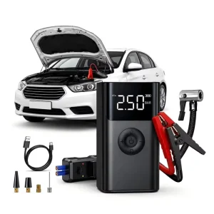 Portable Car Air Compressor Emergency Battery Booster Car Jump Starter 150PSI Tires Inflator with Emergency Light