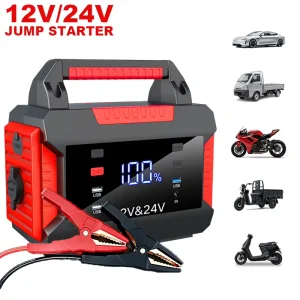 Portable Car Motorcycle Jump Starter 2000A-4000A High-Capacity Battery Booster Emergency Power Bank LED Lighting for Trucks