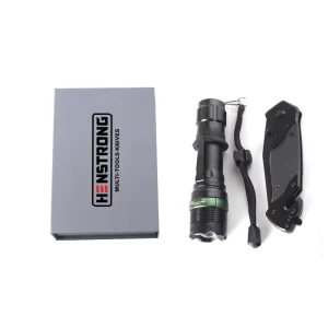 Portable Flashlight and Folding Knife Combo Set Outdoor Camping Emergency Multi Tools Kit