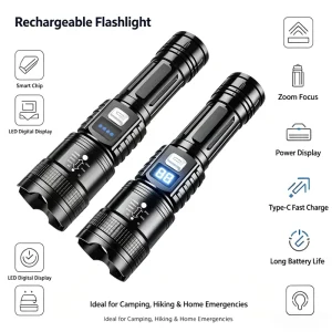 Portable High Power LED Zoom Flashlight ABS Waterproof Mini Torch Rechargeable Battery Outdoor Lamp for Home and Travel Use
