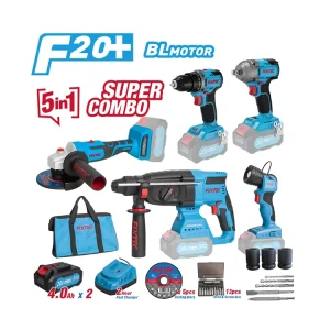 Power Tool Set 20V Cordless Brushless Combo Kit 5 in 1 Drill Angle Grinder Rotary Hammer Impact Wrench