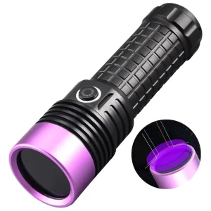 Powerful 365NM UV Flashlight Black Mirror Purple Light 60W Fluorescent Oil Pollution Detection Torch Rechargeable 26650 Lantern