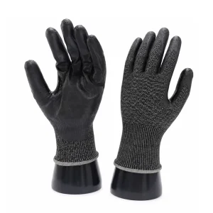 Professional Mechanic Heavy Duty Level 5 HPPE Cut Resistant Black Nitrile Foam Coated Work Safety Gloves With Oil Grip Durable
