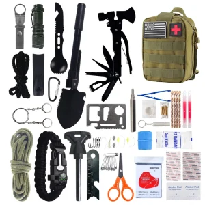 Professional Survival First Aid Kit with Gear Waterproof Multifunctional for Emergency Camping & All Seasons Use