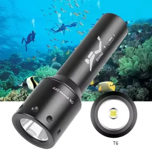 Professional T6 LED White Light Diving Torch IP68 Waterproof Flashlight Water Resistant Aluminum with Rotating Switch