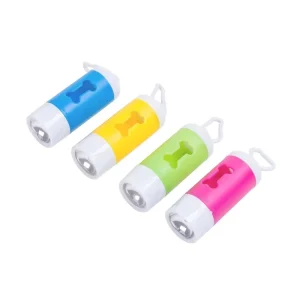 Promotional Custom Luxury Cartoon Biodegradable Plastic LED Flashlight Dog Shape Pet Poop Waste Bag Holder Dispenser Torch