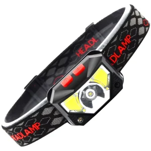 Rechargeable COB LED Camping Torch Flashlight Motion Sensor Head Lamp 6 Lighting Modes IPX4 Waterproof Adjustable Beam White Red