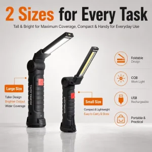 Rechargeable Foldable LED Work Light COB Inspection Lamp USB Magnetic Base Hanging Hook Clip for Car Repair Camping Emergency