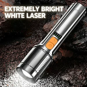 Rechargeable High Power Focus LED Flashlight Type C Charging ABS Material IP44 Waterproof 6000K Daylight Emergency Long Range
