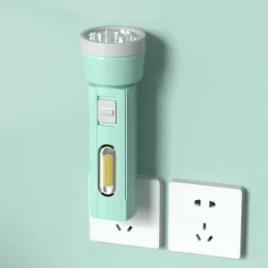 Rechargeable High Power LED Focus Torch ABS Emergency COB Mini Flashlight Long Range Plug Charging IP44 Waterproof 6000K