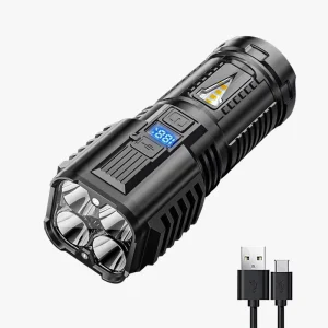 Rechargeable LED Flashlight Torch With Digital Power Display 4 LED COB Side Light for Camping Repair Portable ABS Work Light