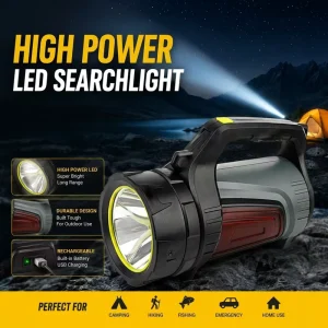 Rechargeable LED Searchlight with SOS Red Warning Light Portable Handheld Work Light for Camping Emergency