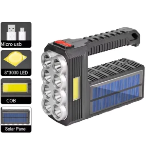 Rechargeable Solar Flashlight Sun Power Charging Outdoor ultra Bright High Power Led Long-range Home Patrol Portable Searchlight