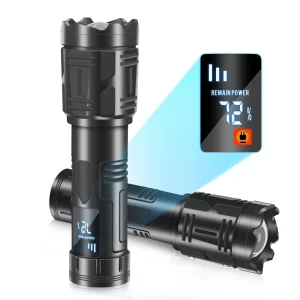 S-52 Powerful 1300 Lumen Flashlight Long Range Zoomable Waterproof Rechargeable LED Torches with LCD Power Display