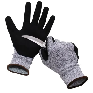 Sandy Nitrile Coated Cut Resistant Level 5 HPPE Industrial Safety Gloves Anti Slip Flexible Knit Wrist Cuff Cut Scratch Proof