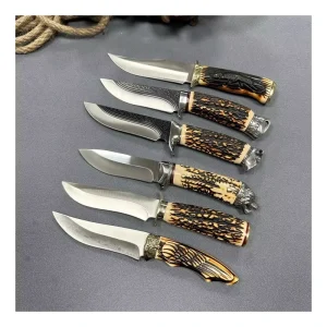 Satin Polish Blade Camping Knife Imitated Antler Handle Tactical Knife Hunting Knife with Sheath