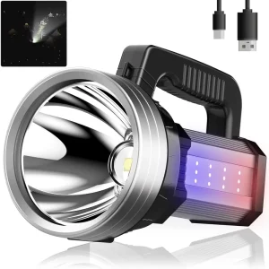 Searchlight Powerful Dual Switch with COB Side Lights Red Blue Flashing High Lumens for Outdoor Adventure Emergency