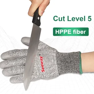 Seeway Juantes Anticorte Level 5 Cut Resistant Gloves with PU Grip Palm Coated Knit Anti Cutting Gloves Free Sample