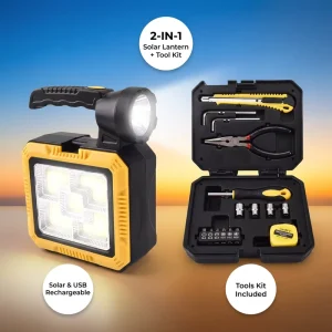 Solar Camping Lantern with Tools Portable Searchlight Built-in Kit Outdoor LED Strong Power USB Charging Emergency Light
