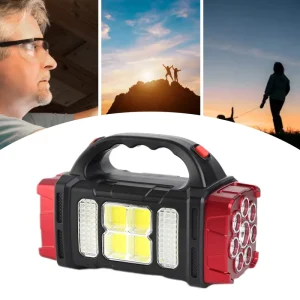 Solar Powered Emergency Flashlight High Power COB Maintenance Work Light Rechargeable Outdoor Camping Patrol Searchlight