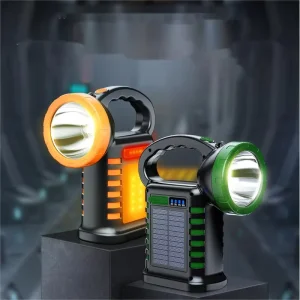 Solar Powered LED Emergency Handheld Torch Long Range Outdoor Patrol Spotlight Searchlights for Home Use Strong Light Flashlight