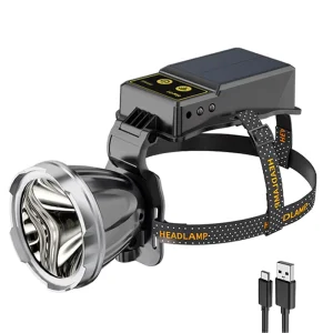 Solar Powered Lithium Ion LED Headlamp Power Bank 1000 Lumen IP65 Waterproof Adjustable Beam Sensor Activated Emergency