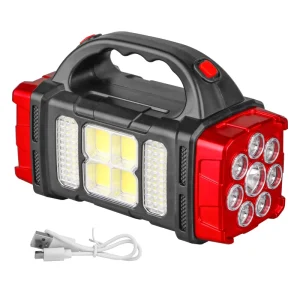 Solar USB Rechargeable Emergency Flashlight LED Handheld Work Torch Power Bank Camping Fishing Search Light Outdoor Lamp