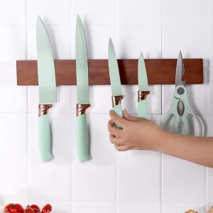 Solid Wood Magnetic Knife Holder with No Drill Wall Mount Tool Organization Rack for Kitchen Knives and Utensils