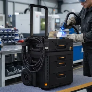 Stackable 300-500W Pulsed Fiber Lasers Remove rust Paint&coating Battery or Mains Rugged Wheels&telescopic Handle for Remote Use