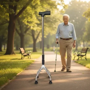 Stainless Steel Lightweight Walking Stick Ergonomic T Grip Height Adjustable Collapsible Walking Cane 250 lb Load
