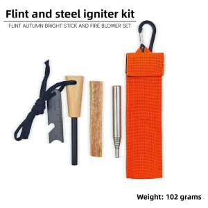 Stainless Steel Magnesium Rod Blow Fire Tube Survival Set with Flint and Torch Ribbon Bag Portable Telescopic Design