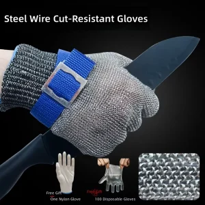 Steel Wire Cut-Resistant Safety Gloves with Five-Finger Design, Impact Level 5, for Slaughtering and Chainsaw Use