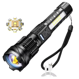 Strong Light LED Flashlight 2000 Lumens Telescopic Zoom Power Display Handheld Torches Type C Charging Flashlight for Camping