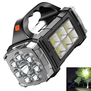 Sun Power Rechargeable LED Searchlight with Side Emergency Light Handheld Power Bank Hunting Camping Torch Light Flashlight