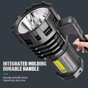 Super Bright 600 Lumen Flashlight with Large 4000 MA Rechargeable Battery Portable COB Searchlight