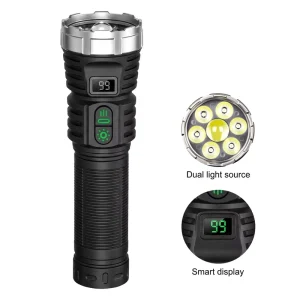 Super Bright 7 LED Flashlight Long Range Digital Display Waterproof Portable USB Rechargeable Torch for Camping Emergency Rescue