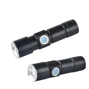 Super Bright Focus Zoomable LED Flashlight LED Strobe Torch Light USB Charging